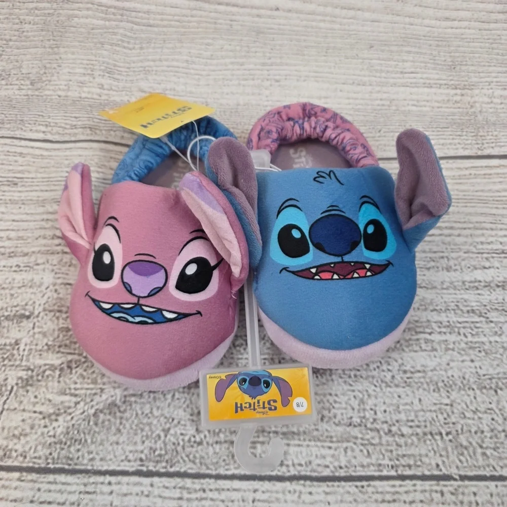 Disney Lilo and Stitch Pink and Blue Angel and Stitch Kids House Slippers